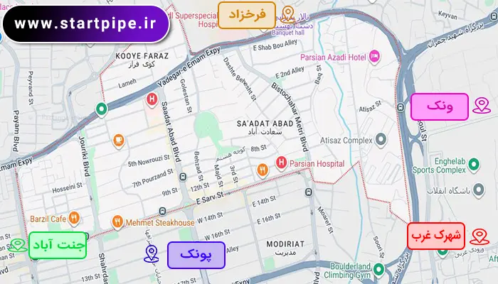 مناطق تحت پوشش لوله بازکنی سعادت آبادتهران
