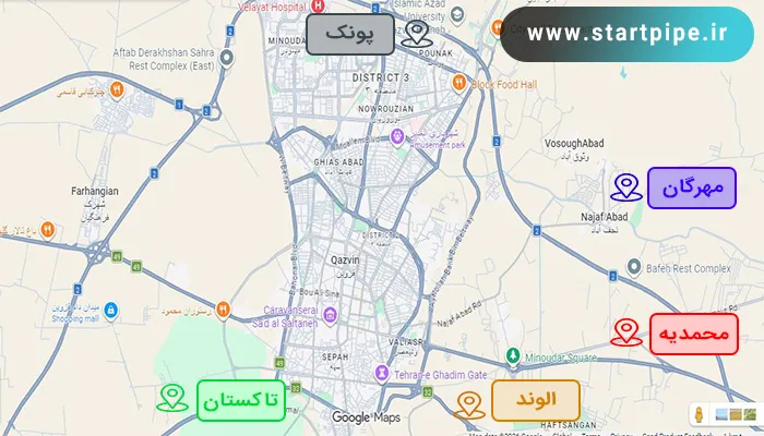 مناطق تحت پوشش لوله بازکنی قزوین
