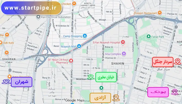 مناطق تحت پوشش لوله بازکنی جنت آباد تهران