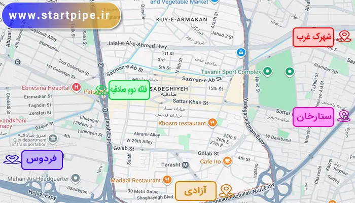 مناطق تحت پوشش لوله بازکنی صادقیه