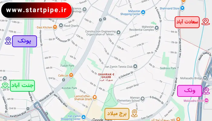 مناطق تحت پوشش لوله بازکنی شهرک غرب تهران
